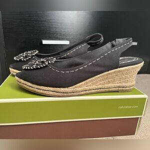 Naturalizer Black Wedge Espadrilles with Braided Detail